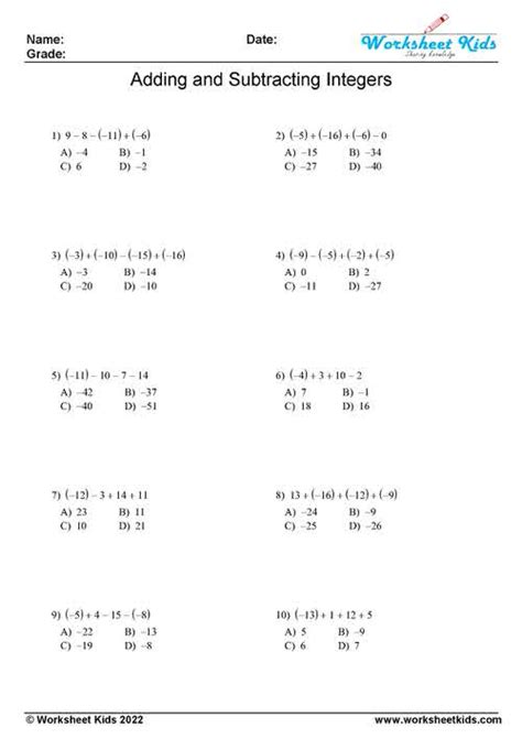 integer worksheets adding and subtracting|Adding and Subtracting Integers Worksheets .